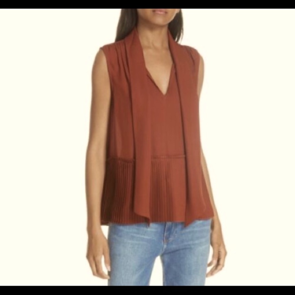 Frame Pleated Tie-Neck Blouse